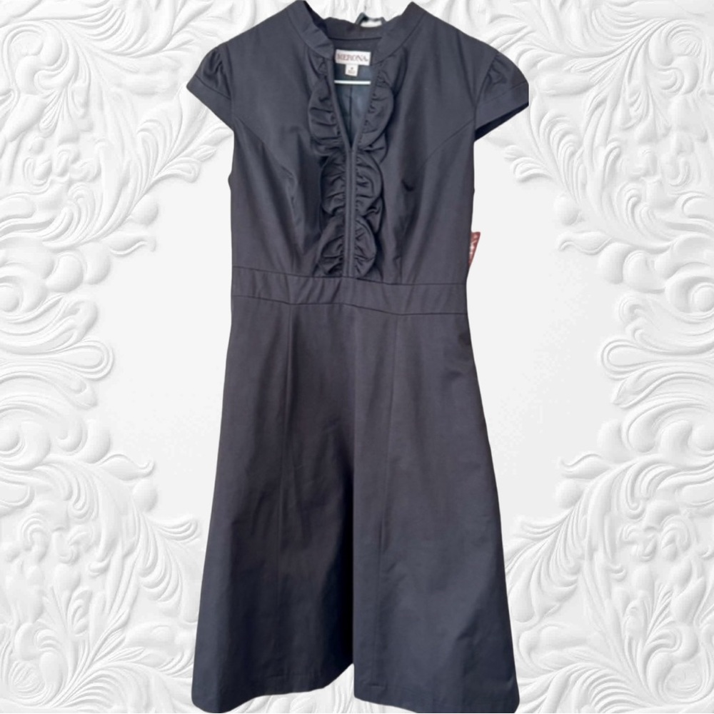 Merona Black cap sleeve a line midi dress . Size 6 NWT